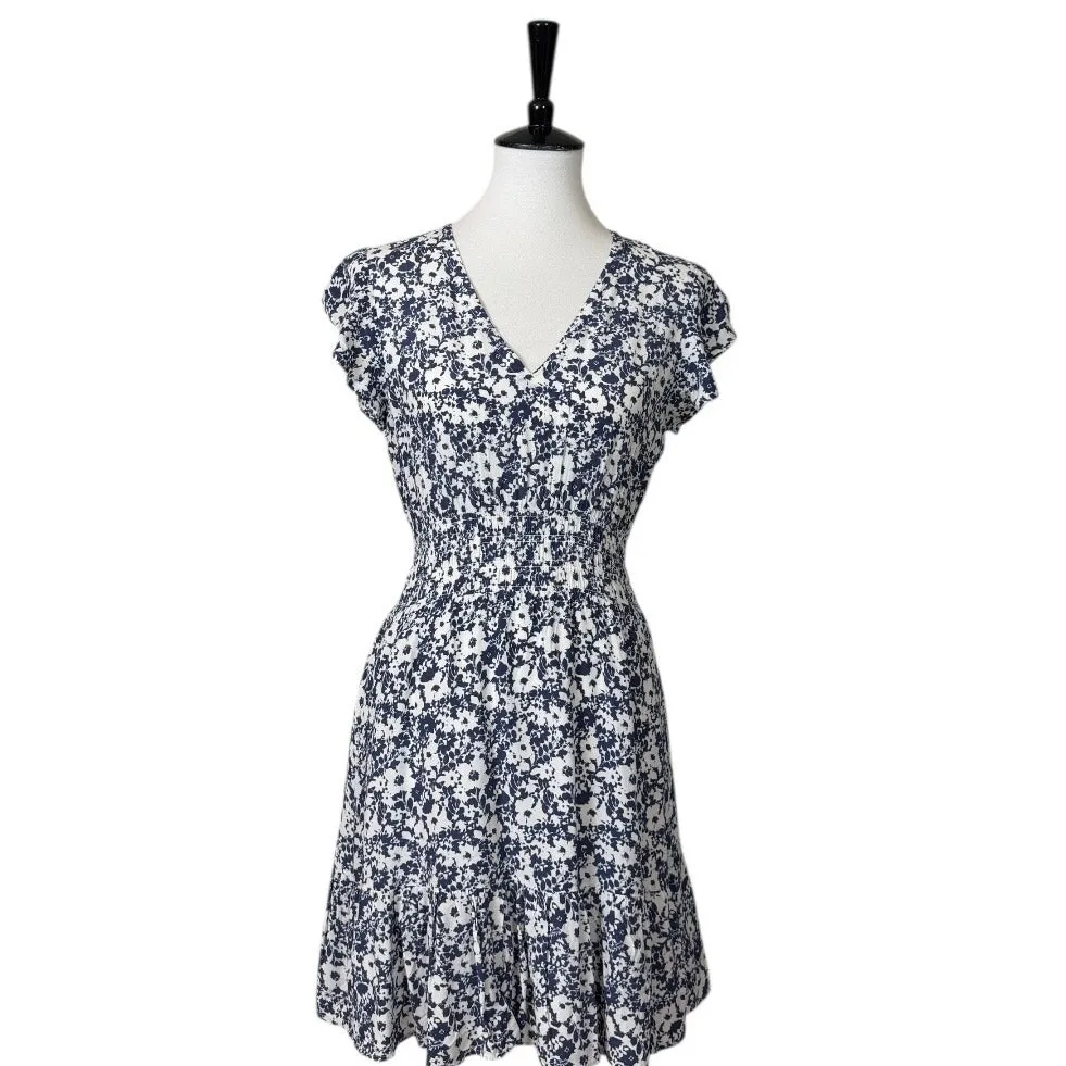 Rails Tara Mini Dress Smocked Waist Textured Navy White Floral Women’s Size XS - Image 13
