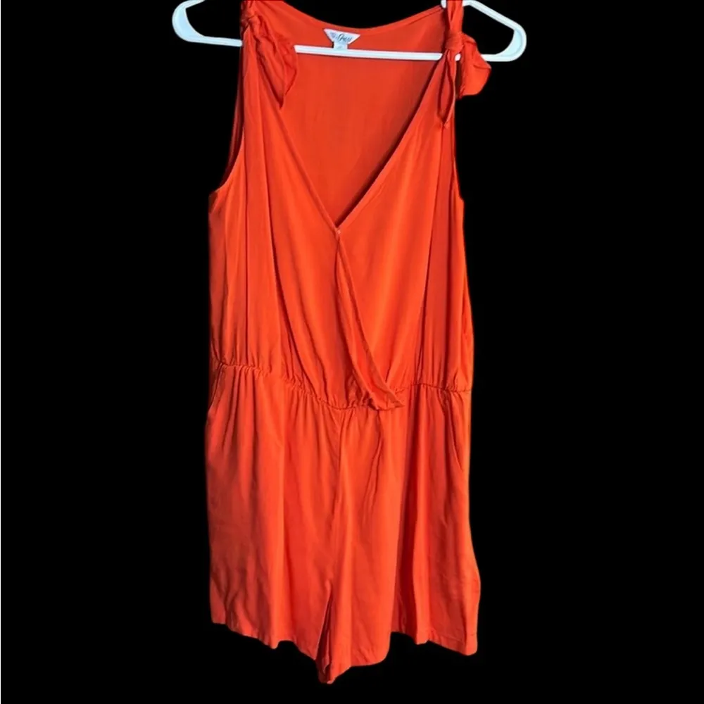 Guess Orange/Red  Romper w/Modesty Snap & Pockets. Adjustable Ties on Shoulder - Image 8
