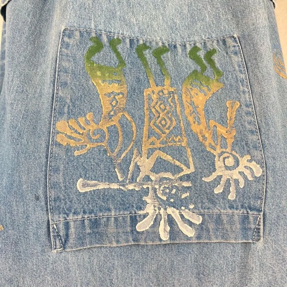 Vintage 90s Y2K Kokopelli Cactus California denim shift dress women’s S USA ￼ Blue - Image 4
