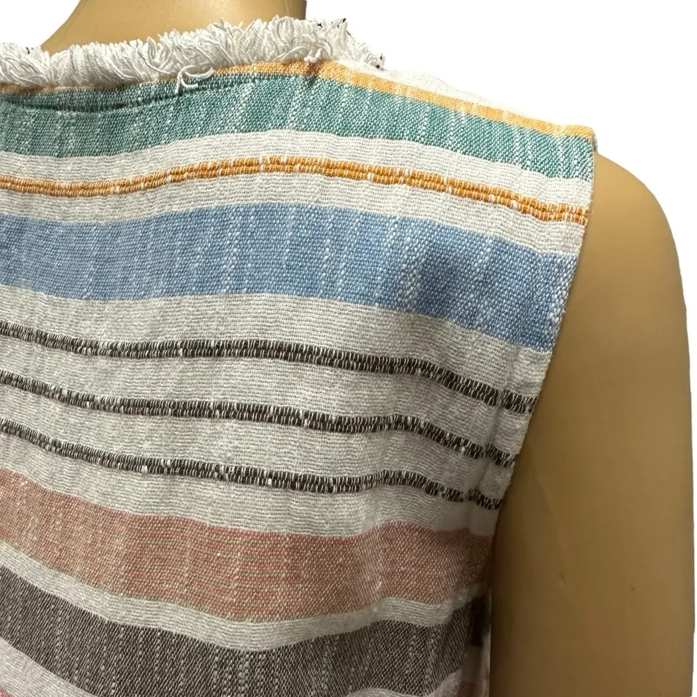 Chelsea & Theodore Sleeveless Pastel Striped Cotton Fringed Lined Shift Dress M Orange Size M - Image 5