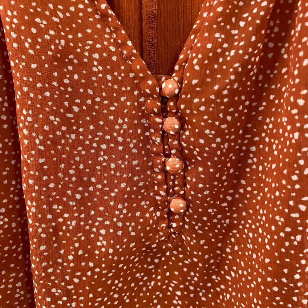 Abercrombie & Fitch Burnt Orange Polka Dot Chiffon Thong Bodysuit Size Small - Image 3