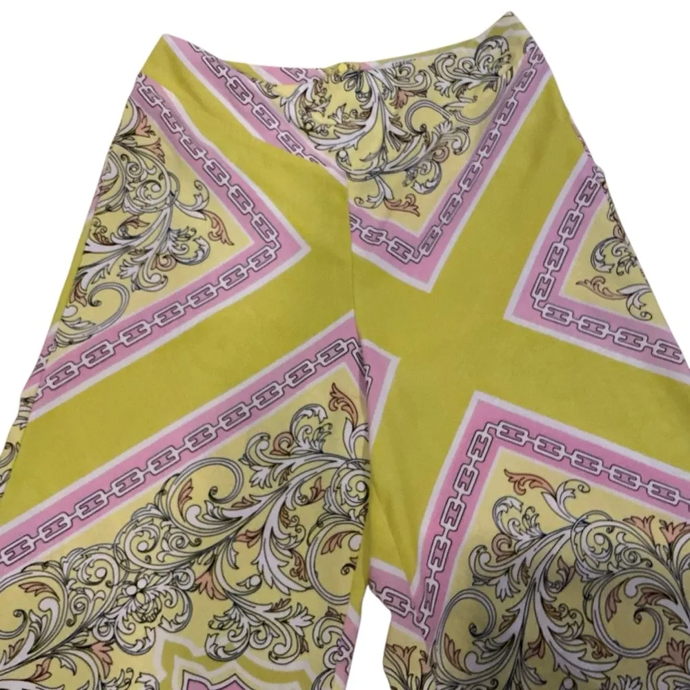 Vintage forever 21 lime pink floral paisley high waist wide leg palazzo pants - Image 4