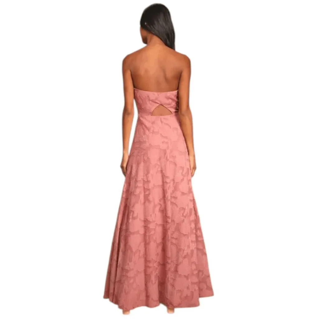 Lulus Rose Burnout Maxi Dress NWOT Size XS Pink Strapless Prom Dress - Image 3