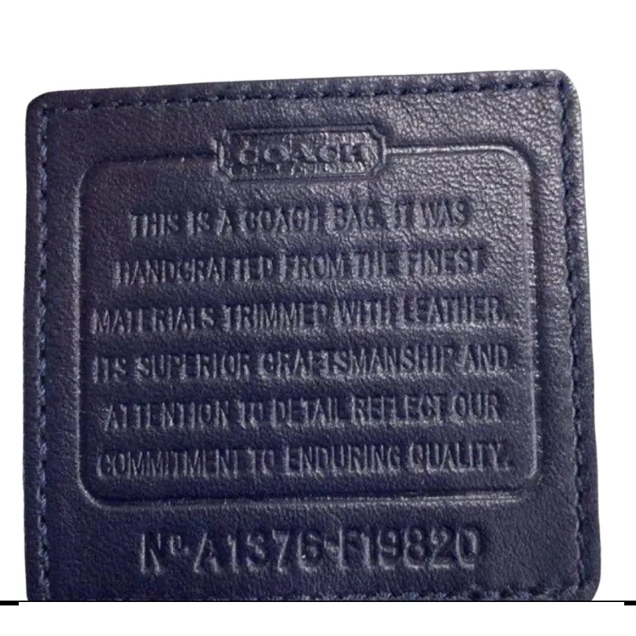 Auth. Coach F19820 Tote Bag Navy Moto Optic Metallic Chain Jacquard Leather Trim - Image 3