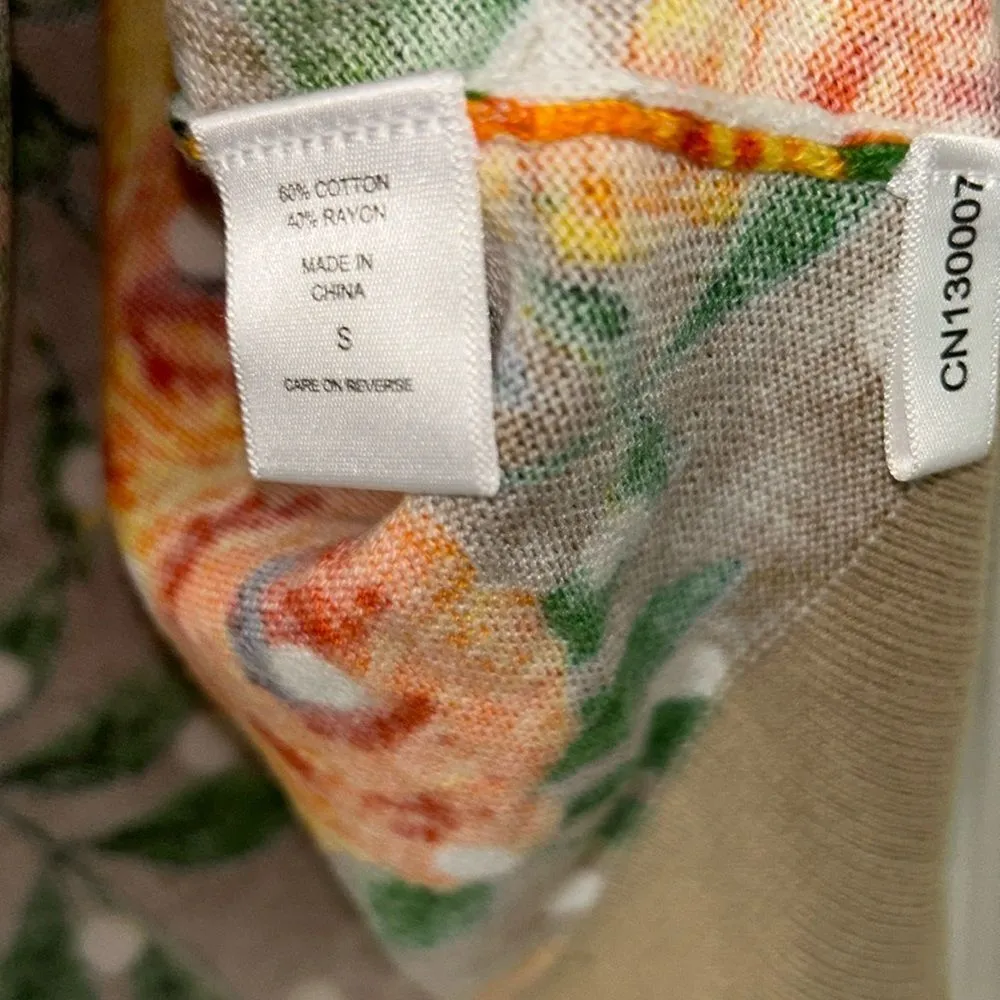 New York & Company Floral Print Button Down Cardigan(Size Small) Orange - Image 4