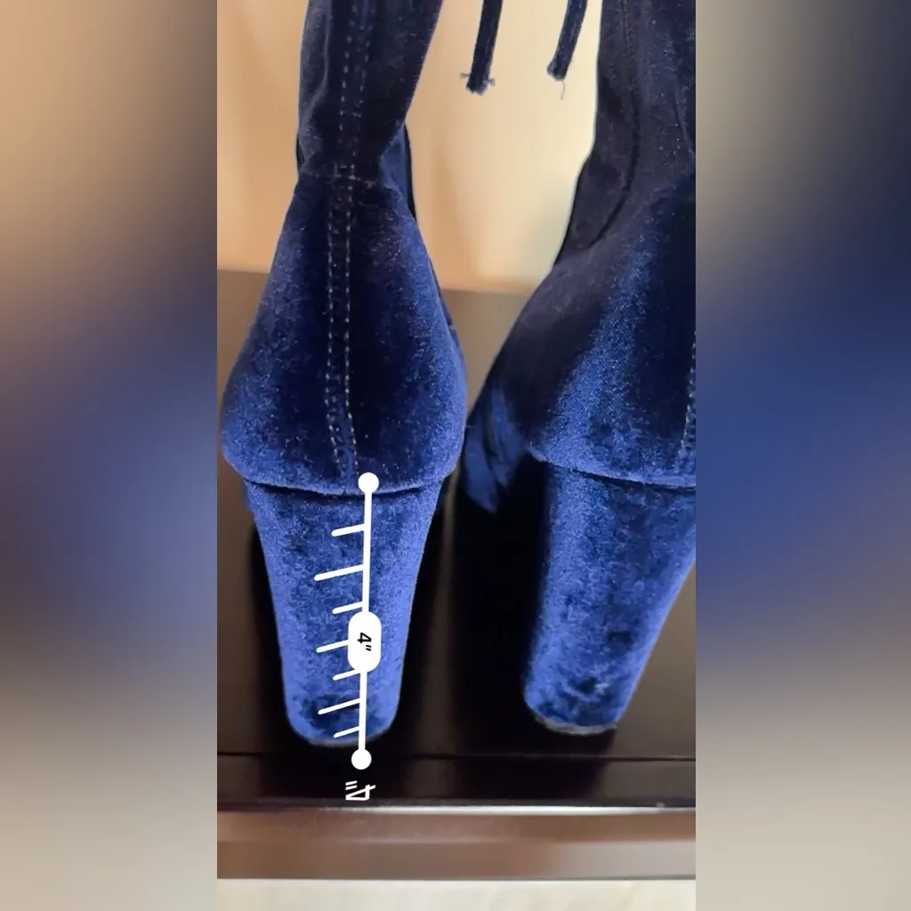 Steve Madden Edit Navy Blue Velvet Heeled Ankle Boots - Image 8