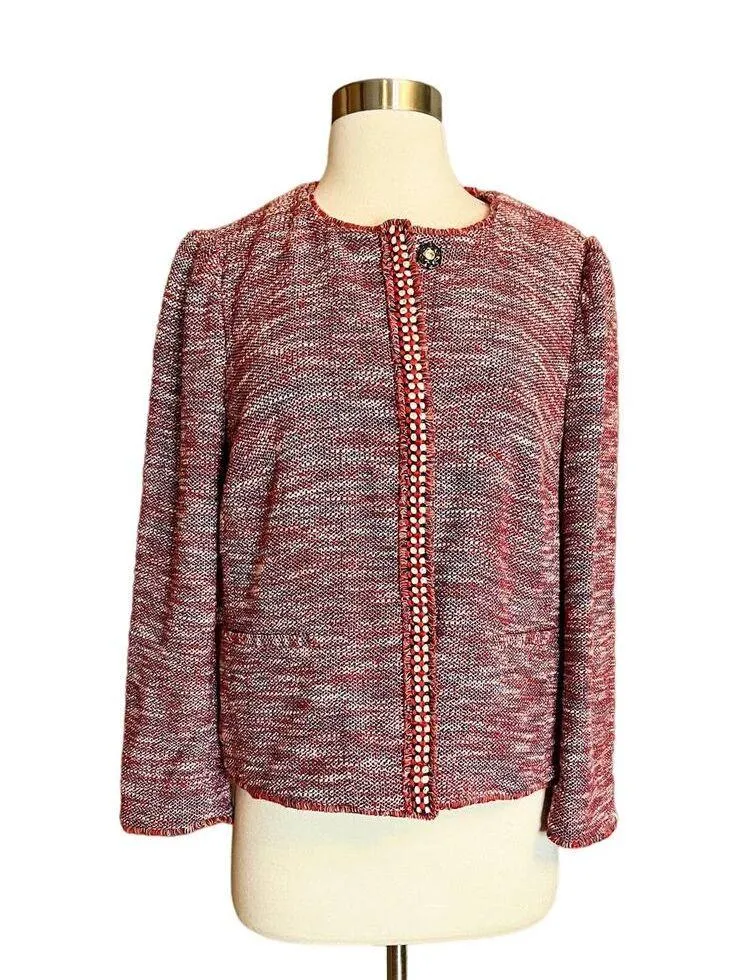 RED VALENTINO Red Tweed Blazer Jacket Snap Front Metallic Giacca ITALY 46 8 EUC - Image 14