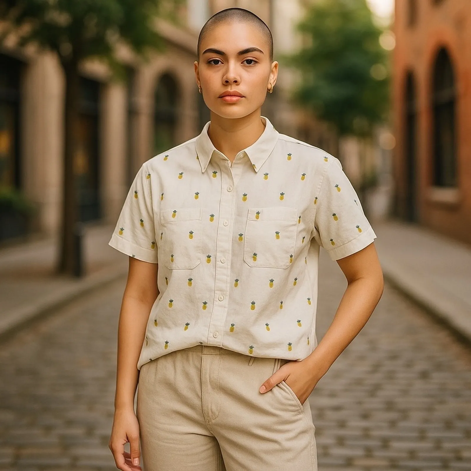 Rae Dunn Pineapple Linen Button-Down Shirt NWT Size Large - Image 2