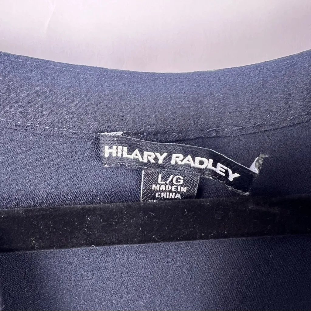 Hilary Radley Navy Floral Blouse, Yellow Flowers, Polyester, Flutter Sleeve Top - Image 4