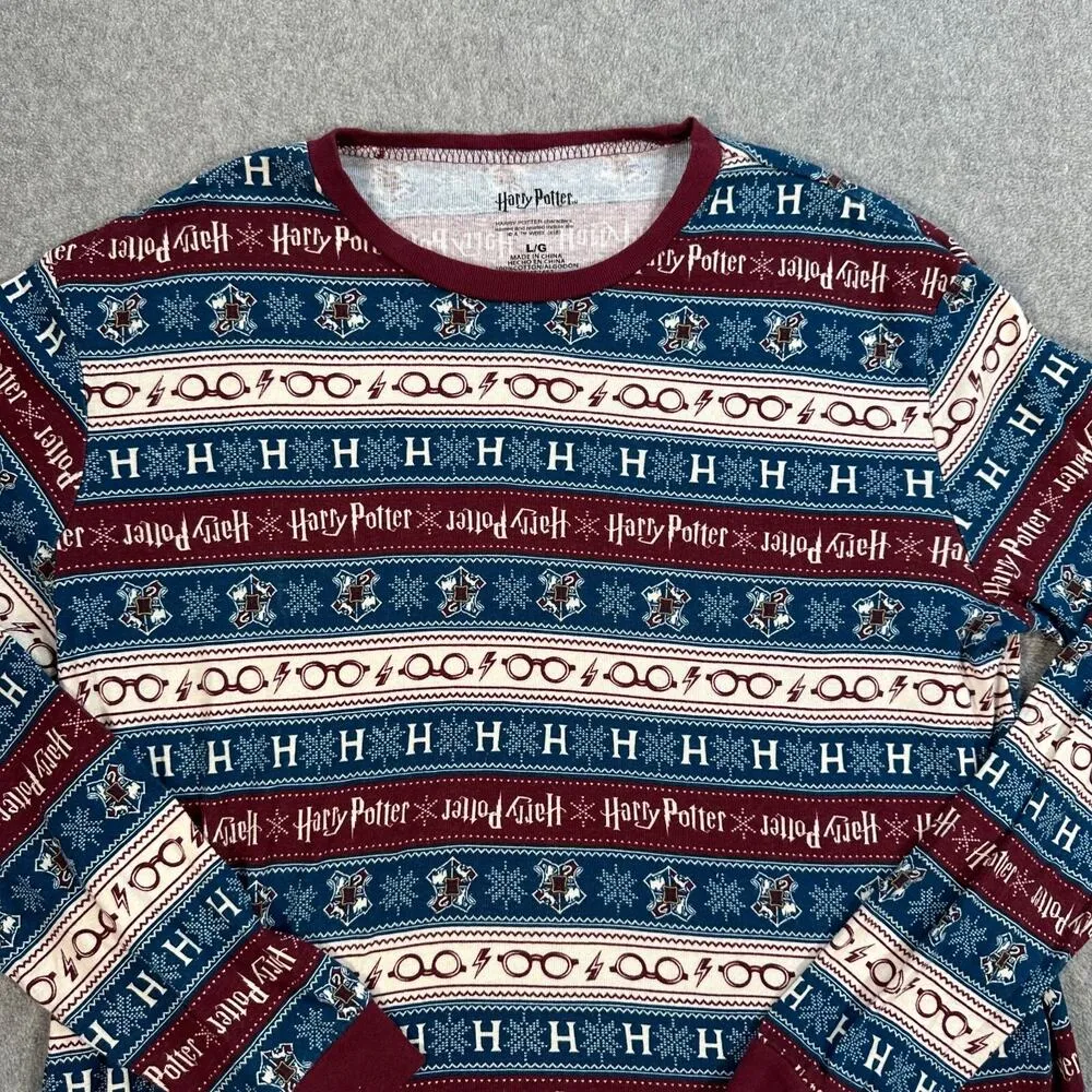 Harry Potter Long Sleeve Shirt Size Large Crew Neck Graphic Striped Lounge Casua - Image 3