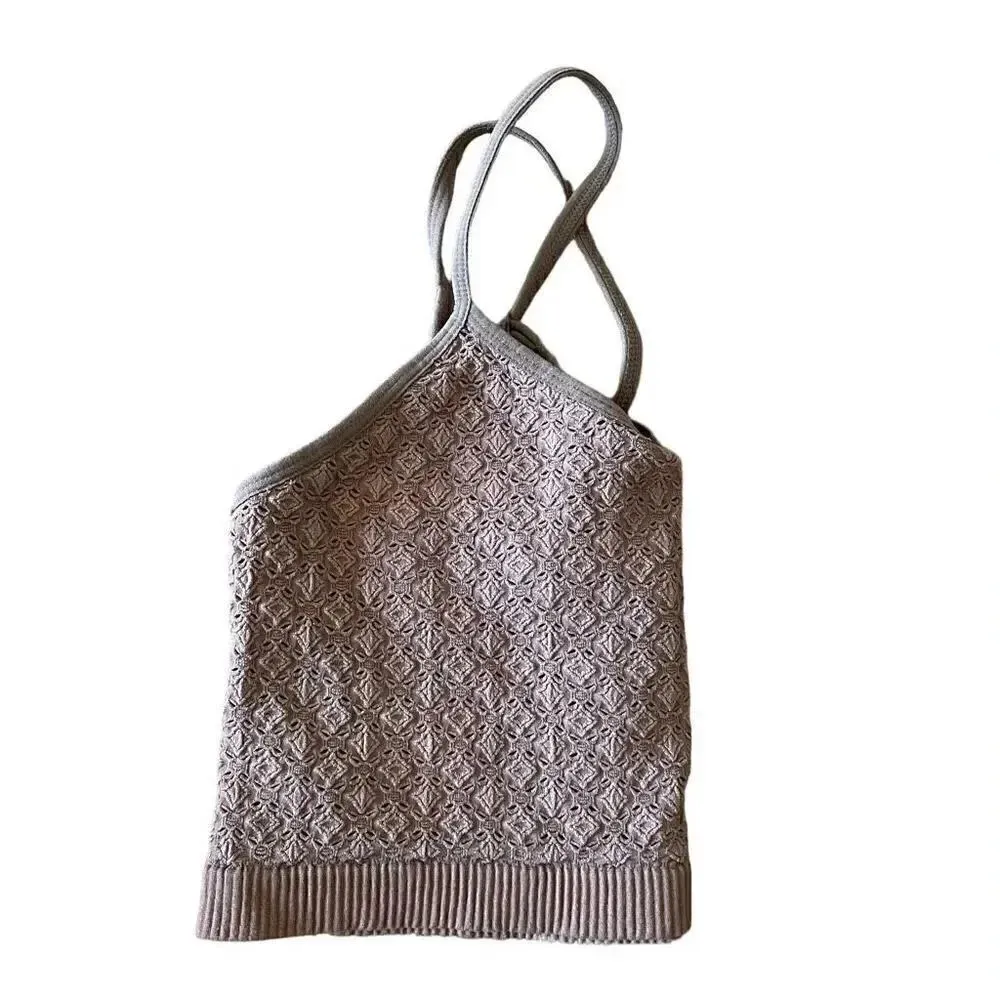 Taupe Women’s Adjustable Straps Crochet Running Yoga Bralette Sports Bra SZ XS Tan - Image 6