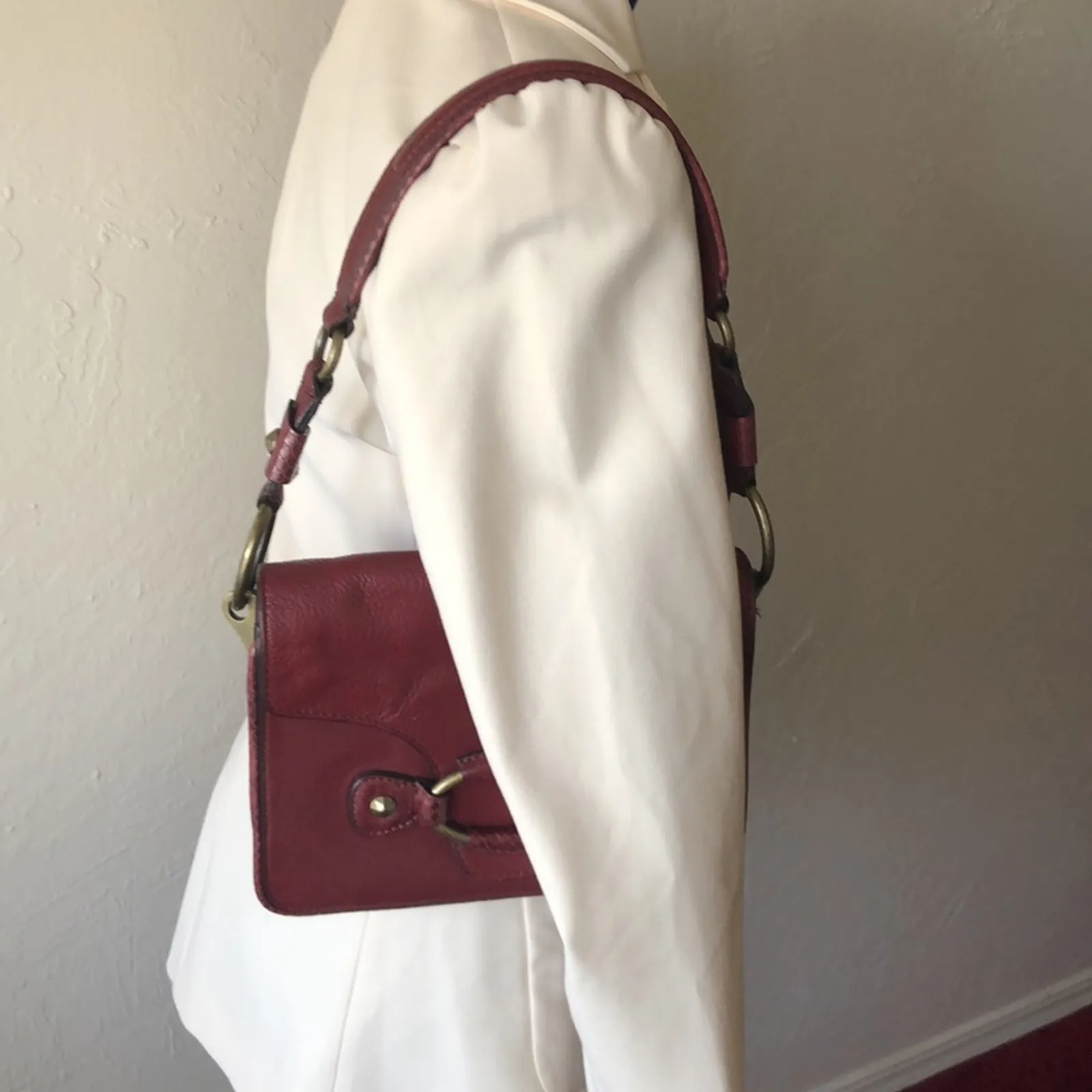 Ellen Tracy Burgundy Leather Purse - Image 2