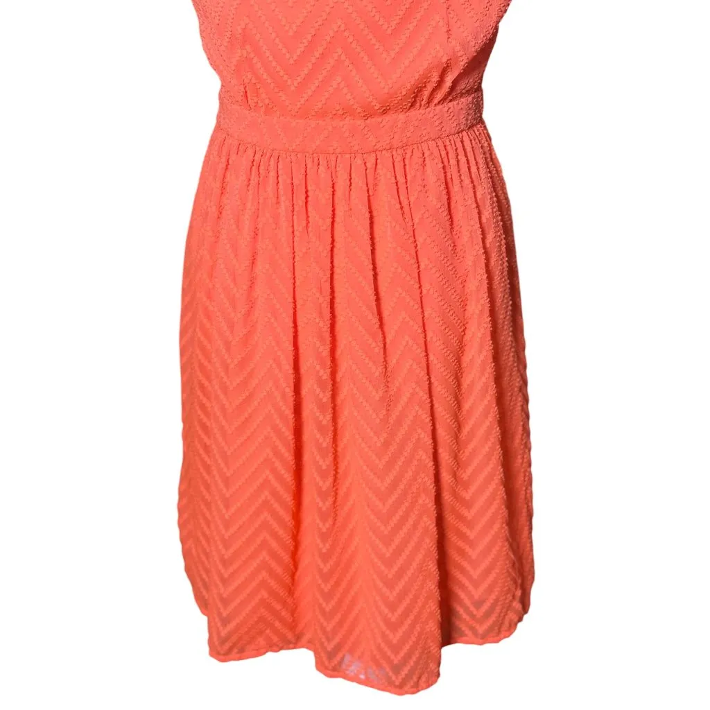 J.Crew Neon Orange Sleeveless chiffon Womens 4 Mini Dress in zigzag Beach Style - Image 6