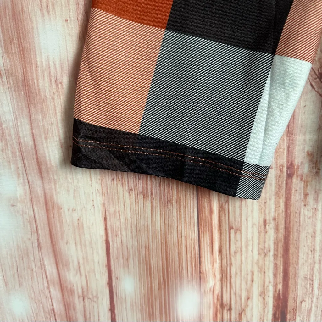 Amazon Cnlinkco Brown & Black Plaid V Neck Convertible Sleeve Blouse Size XL - Image 7