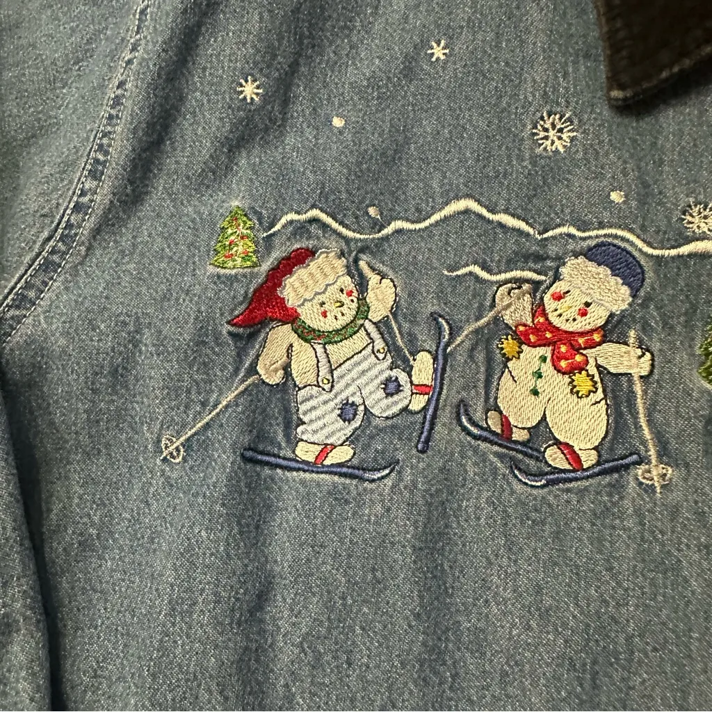 Vintage women’s‎ nutcracker plus size 24w denim christmas button up Blue - Image 8