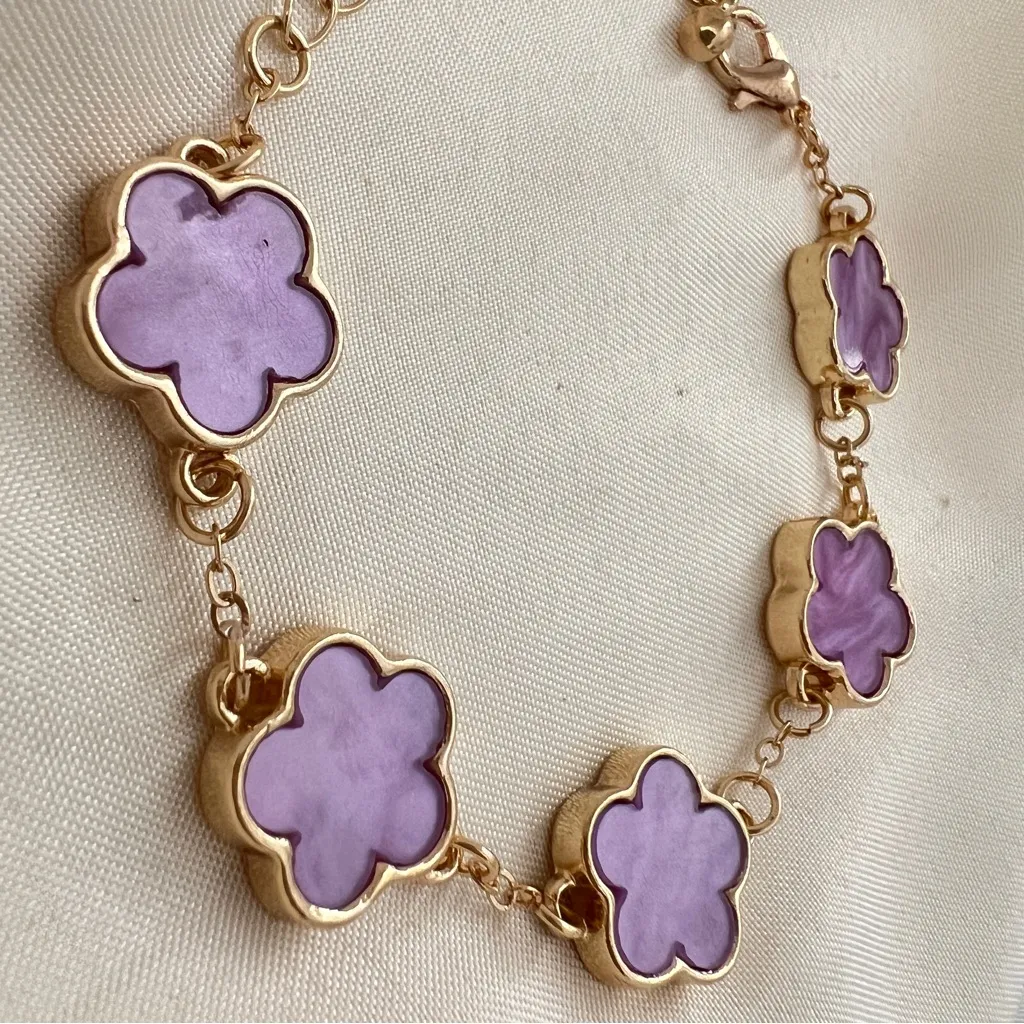 18K Gold Fulled Purple clover Necklace SET on stainless steel Womens jewelry - Image 5