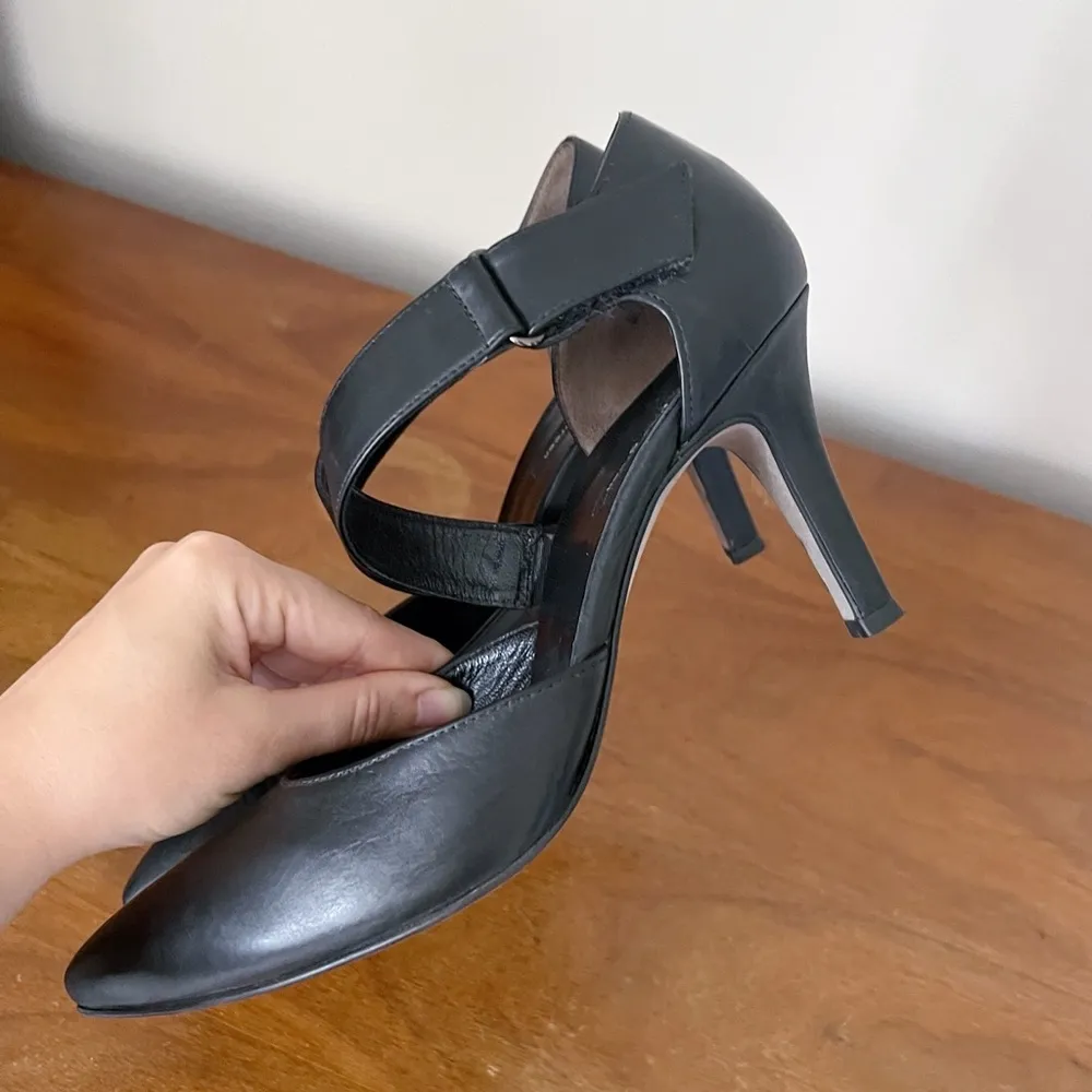 Paul Green • Desire black leather heels pumps d'orsay point toe strap stiletto - Image 9