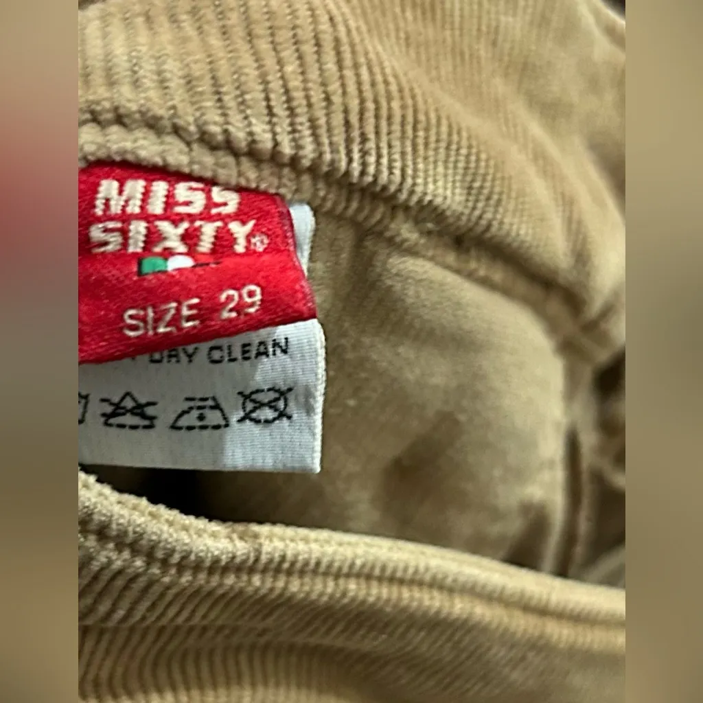 Miss Sixty VTG Women’s Corduroy Beige Cargo w Zipper Flared Legs 29 - Image 6