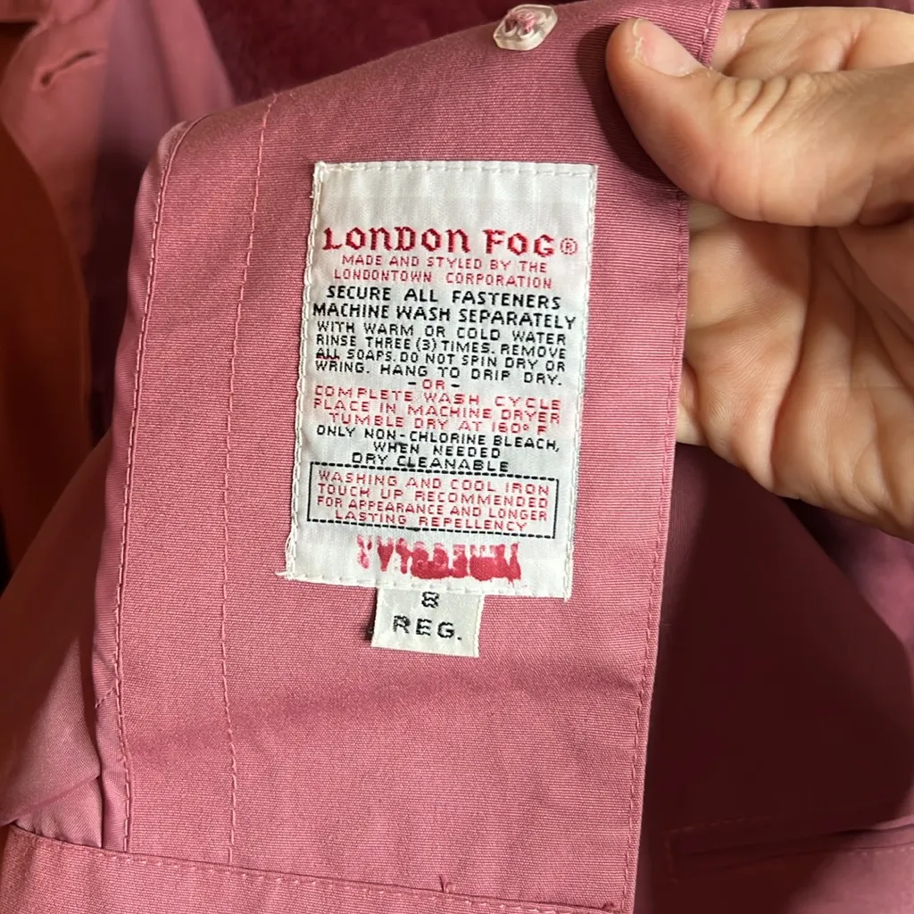 London Fog Rose Lined Zip Hooded Rain Snow Winter Midi Length Belted Coat Jacket - Image 5