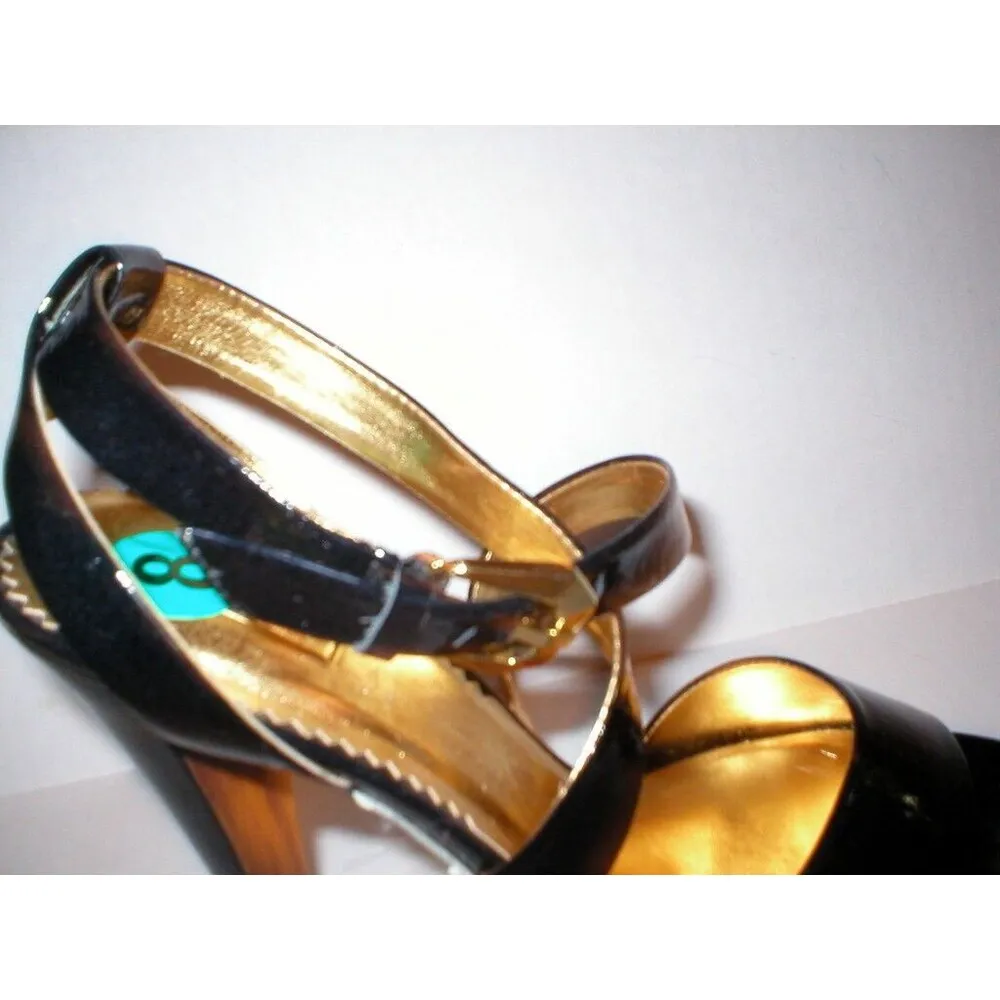 New $229 Womens Heels Report Black Patent Leather 8 Shoes Sandals Beautiful Cool - Image 8