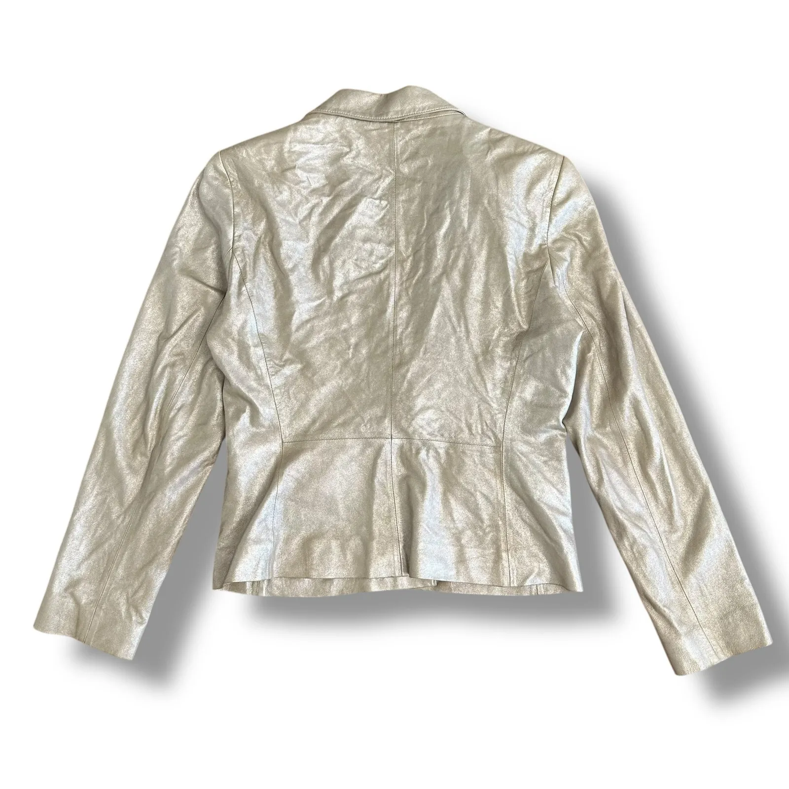 Isabella DeMarco Metallic Silver Genuine Leather Blazer Jacket Size M Size M - Image 5