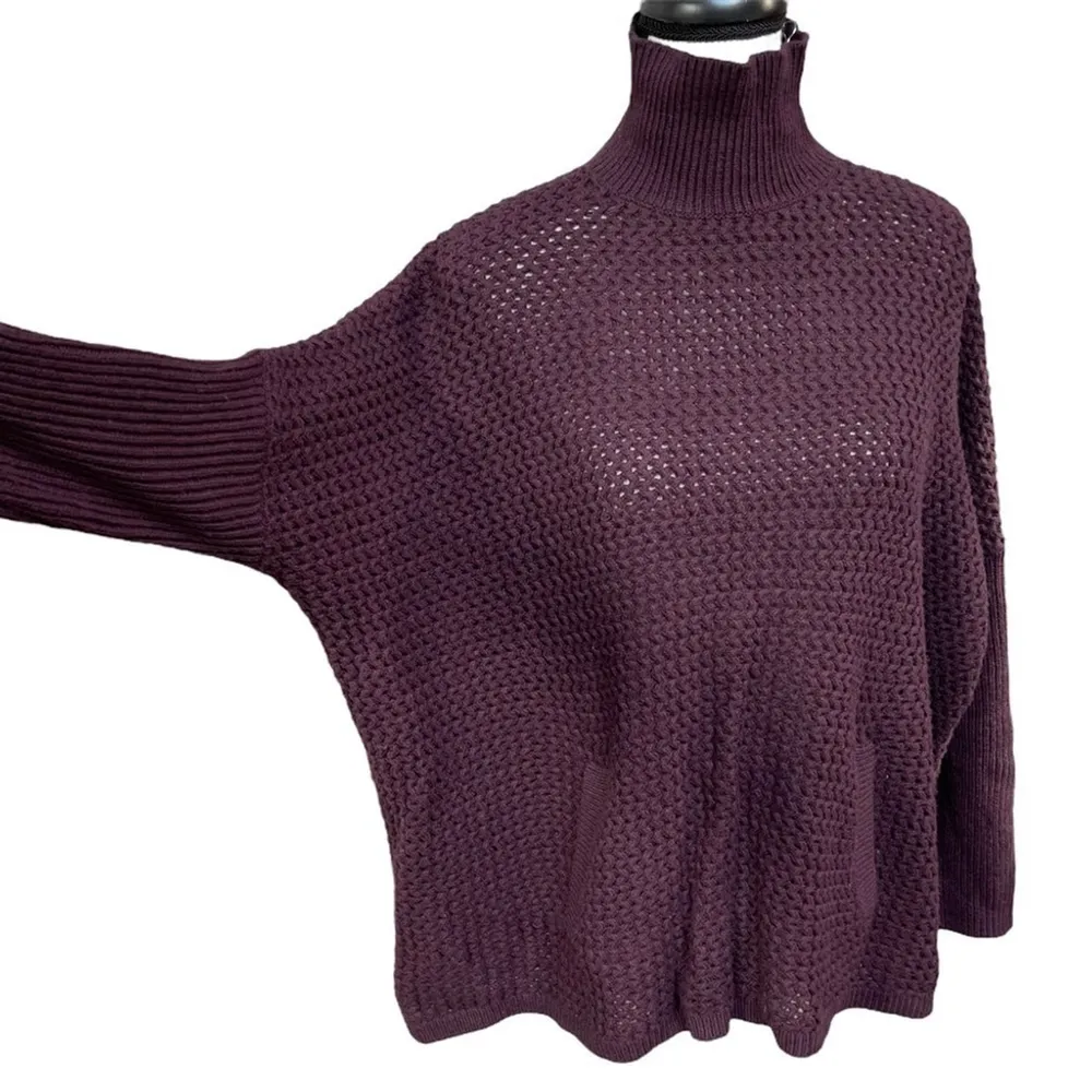 loft women cotton blend sweater poncho turtleneck burgundy Sz M - Image 2