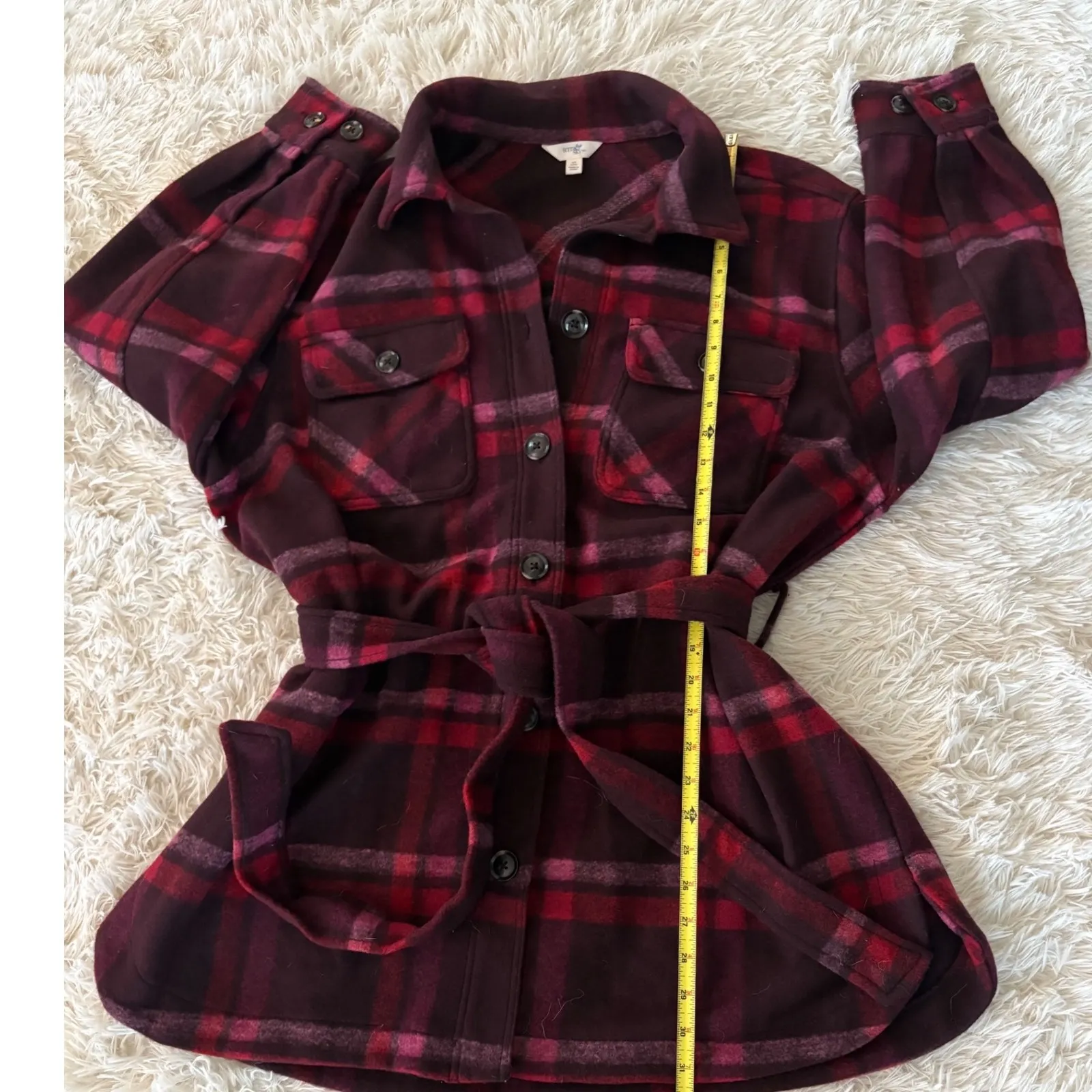 Ten Sixty Sherman Plaid Belted Shirt Jacket Shacket 2X‎ Burgundy Red Pink - Image 5