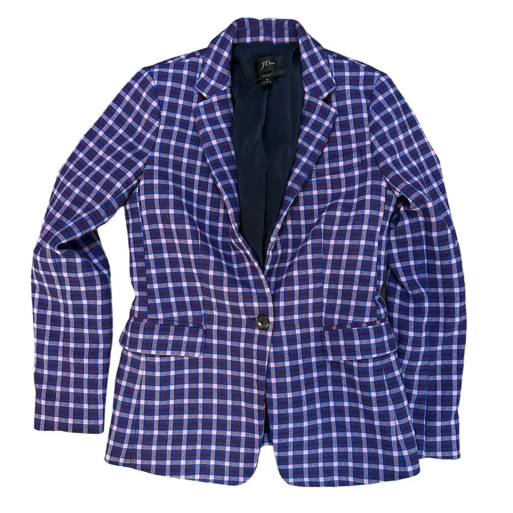 J. Crew Regent Checkered Plaid Blazer Women’s size 0, purple, red blue pink - Image 3