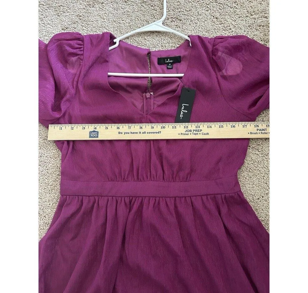 Lulus New Purple Magenta Metallic Sheer Long Sleeve Mini Dress Size Medium Party - Image 6