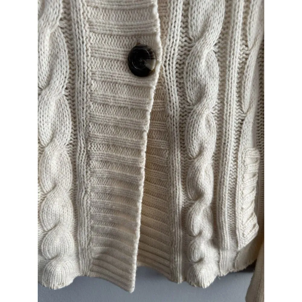 Eddie Bauer Ivory Chunky Cable Knit Button Front Fishermans Wool Sweater Medium - Image 5