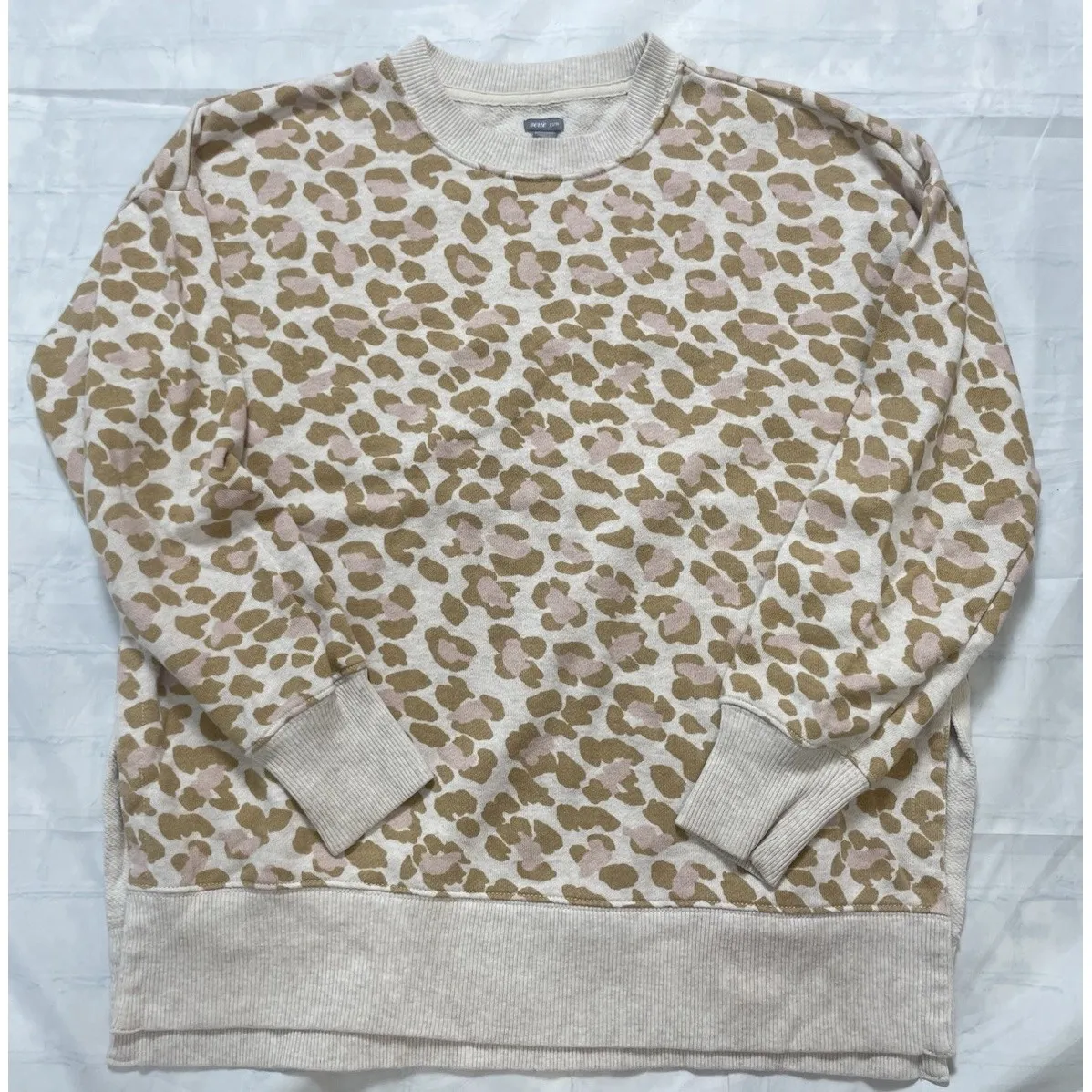 Aerie Oversized Desert Sweatshirt Animal Print Side Slit Pullover XS LEOPARD - Image 14