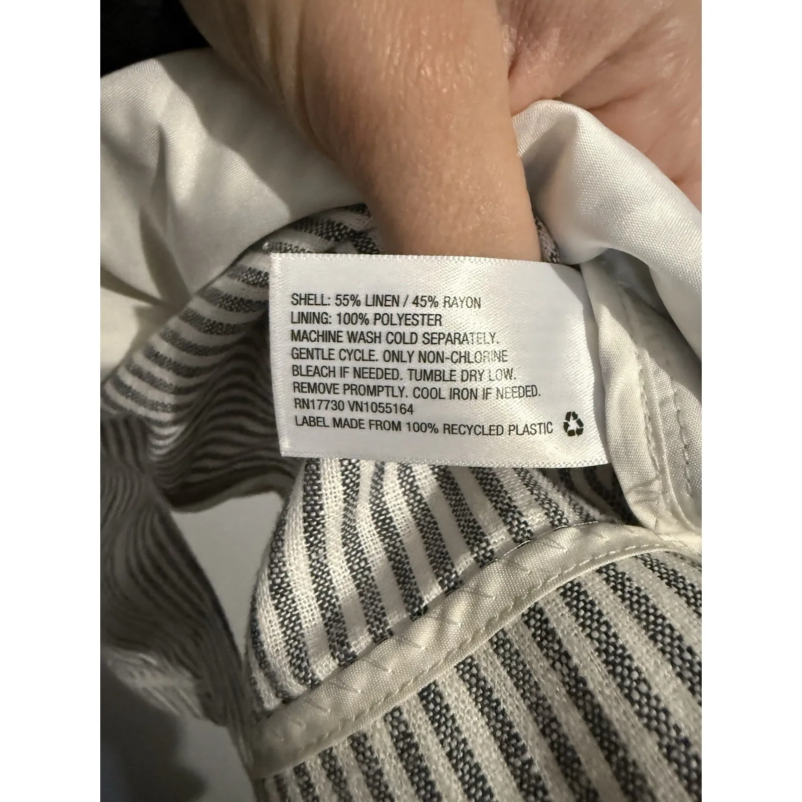 A New Day Linen Blazer Women M Gray White Nautical Stripe 1 Button Relaxed Coat Size M - Image 4