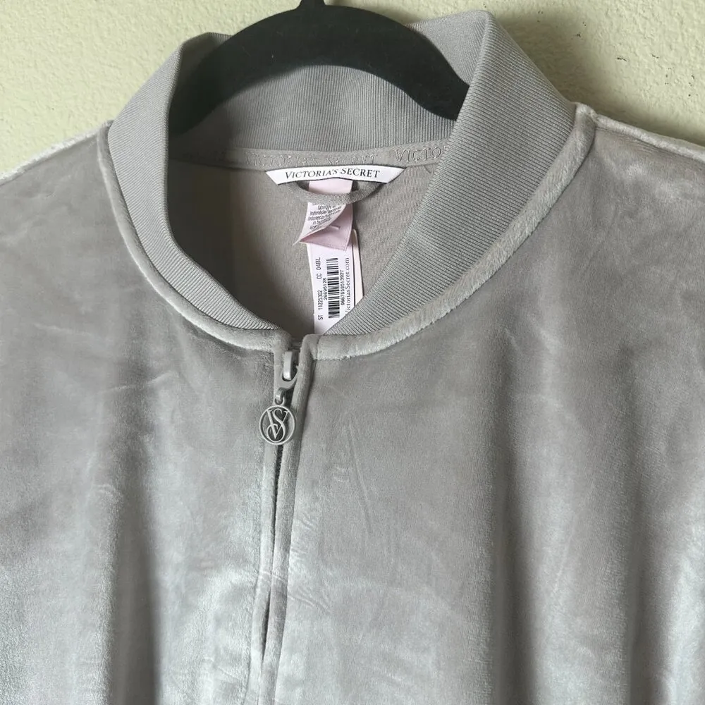 NEW NWT Victoria's Secret Velour Track Jacket Bomber Zip Up Tan Taupe Size Large - Image 3