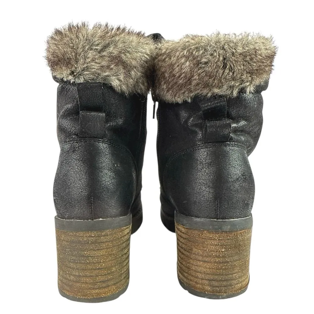 Steve Madden Women's Black Sherpa Faux Fur Lace-up Block Heel Winter Boots Sz 6 - Image 3