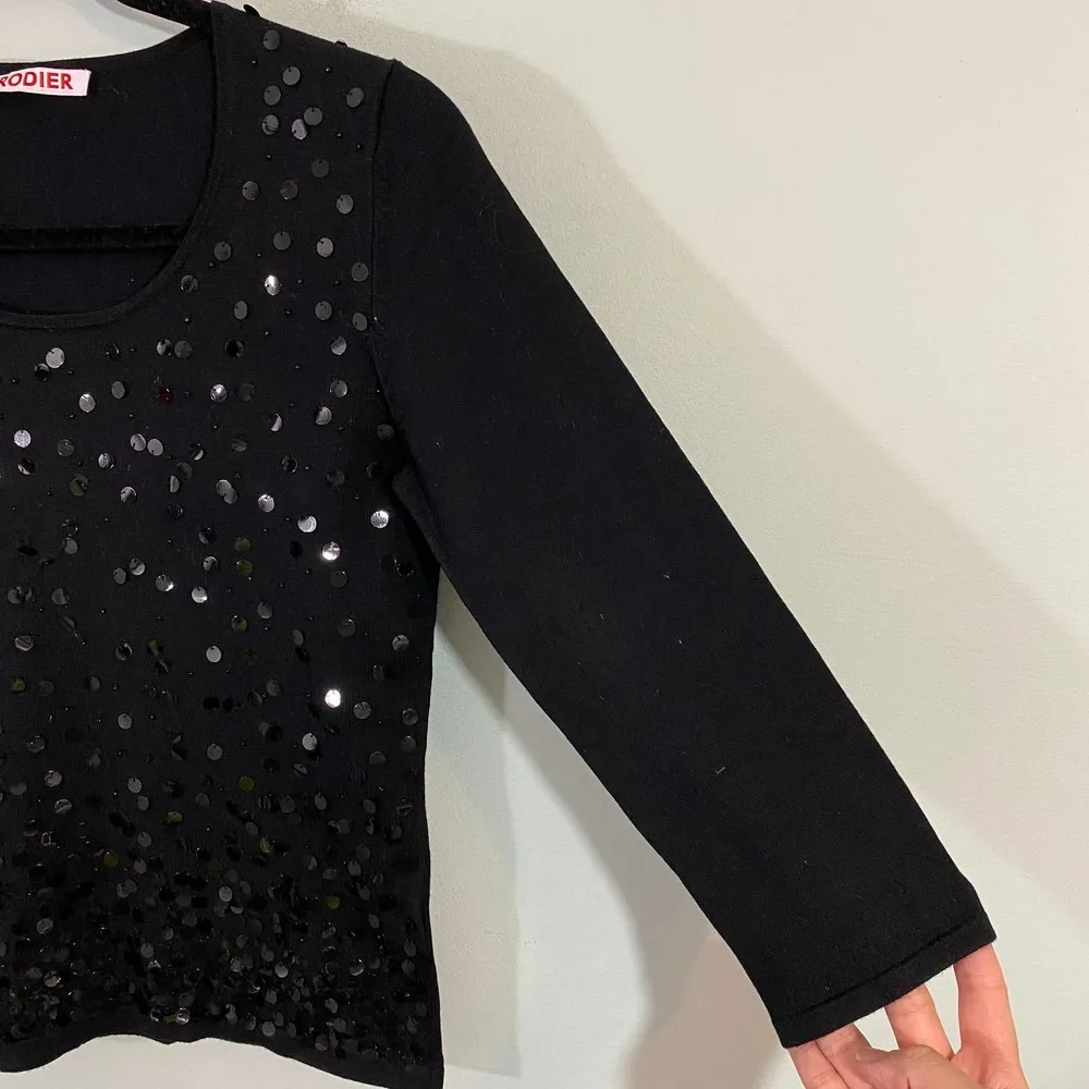 Rodier Women's Black Sequins Disc Quarter Sleeve Blouse - Image 5