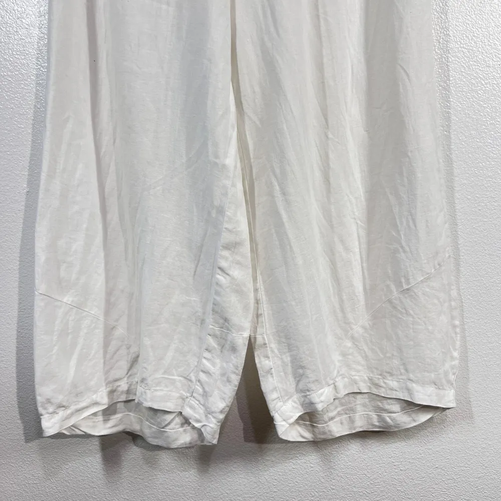 KIYO 100% Linen Gaucho Pants Cropped Wide Leg Elastic Waist White XL Made In USA - Image 9