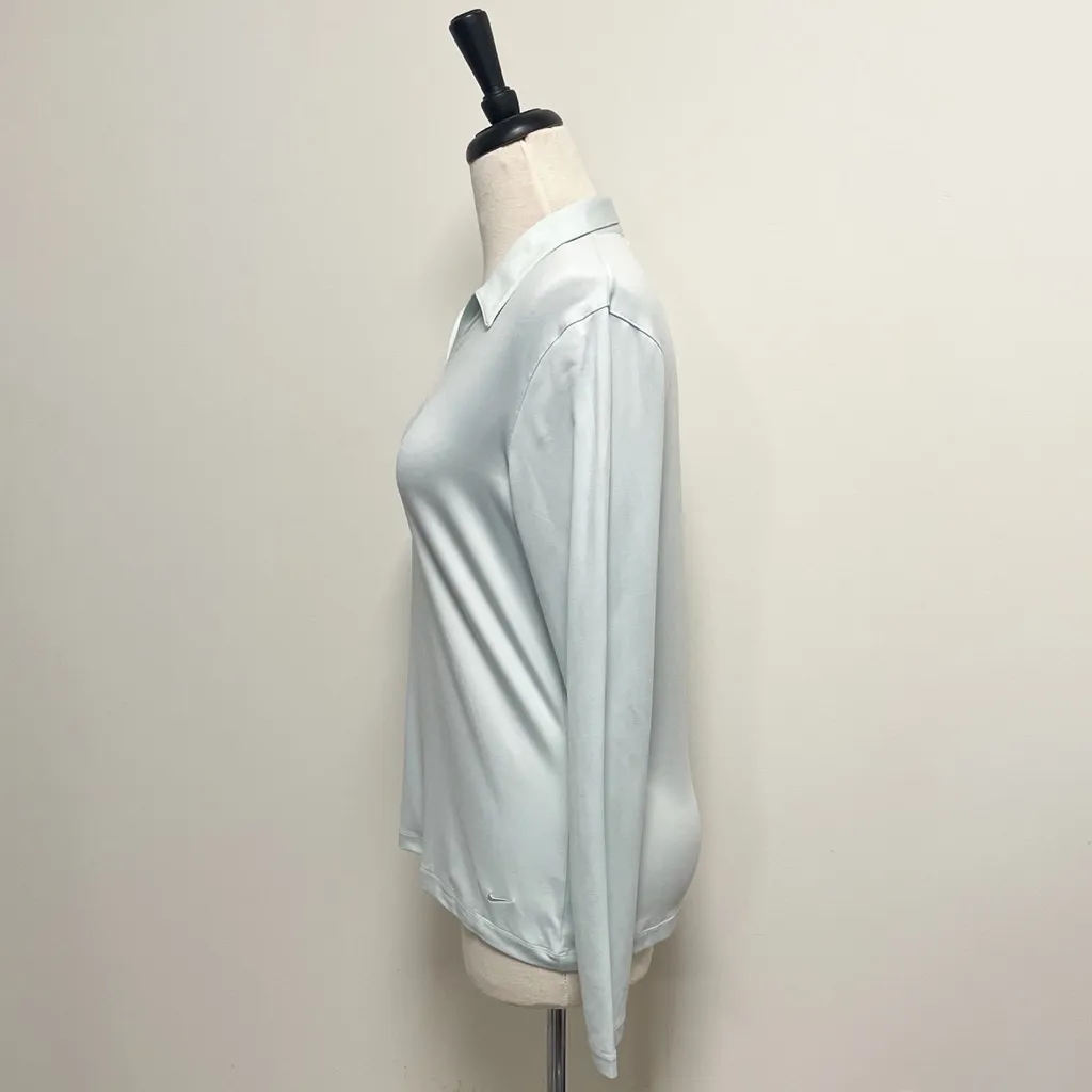 Nike Golf Mint Green Long Sleeve Collared V Neck Dri Fit Shirt Large Stretch - Image 3