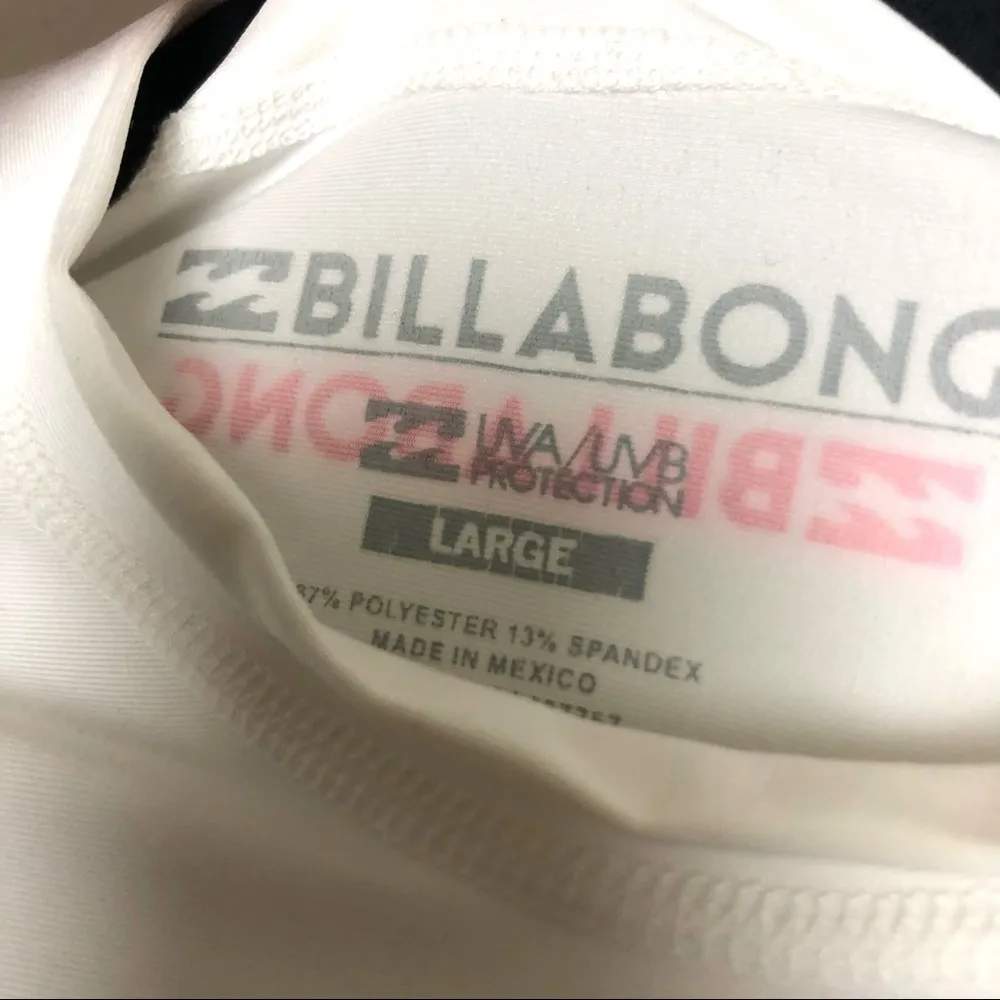 Billabong UPF Rash Guard Long Sleeve Shirt White Red Logo - Image 3