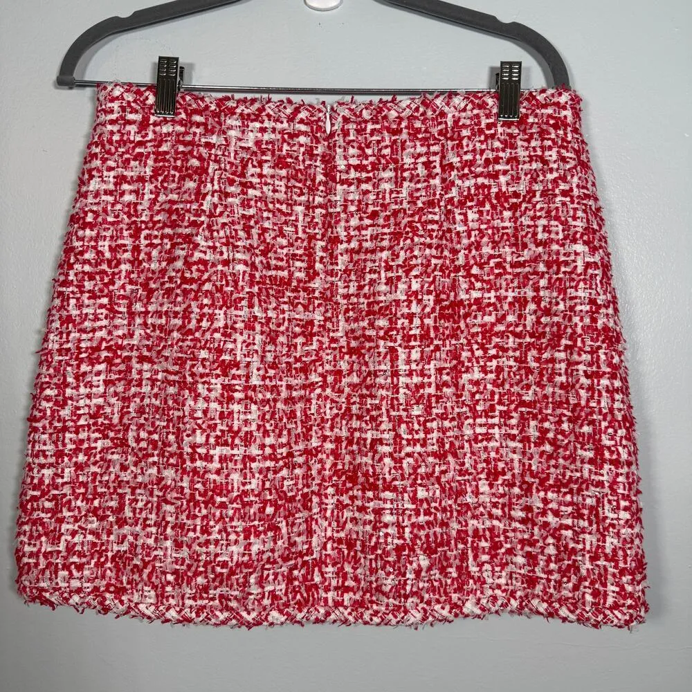 Sandro Paris Red White Tweed Mini Skirt FR 42 US 10 Bouclé Holiday Workwear - Image 3