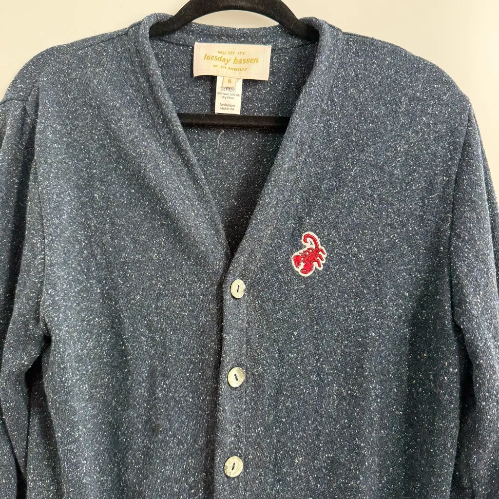 Tuesday Bassen Camp Collection Scorpion Blue & Red Checkered Cardigan Small - Image 3