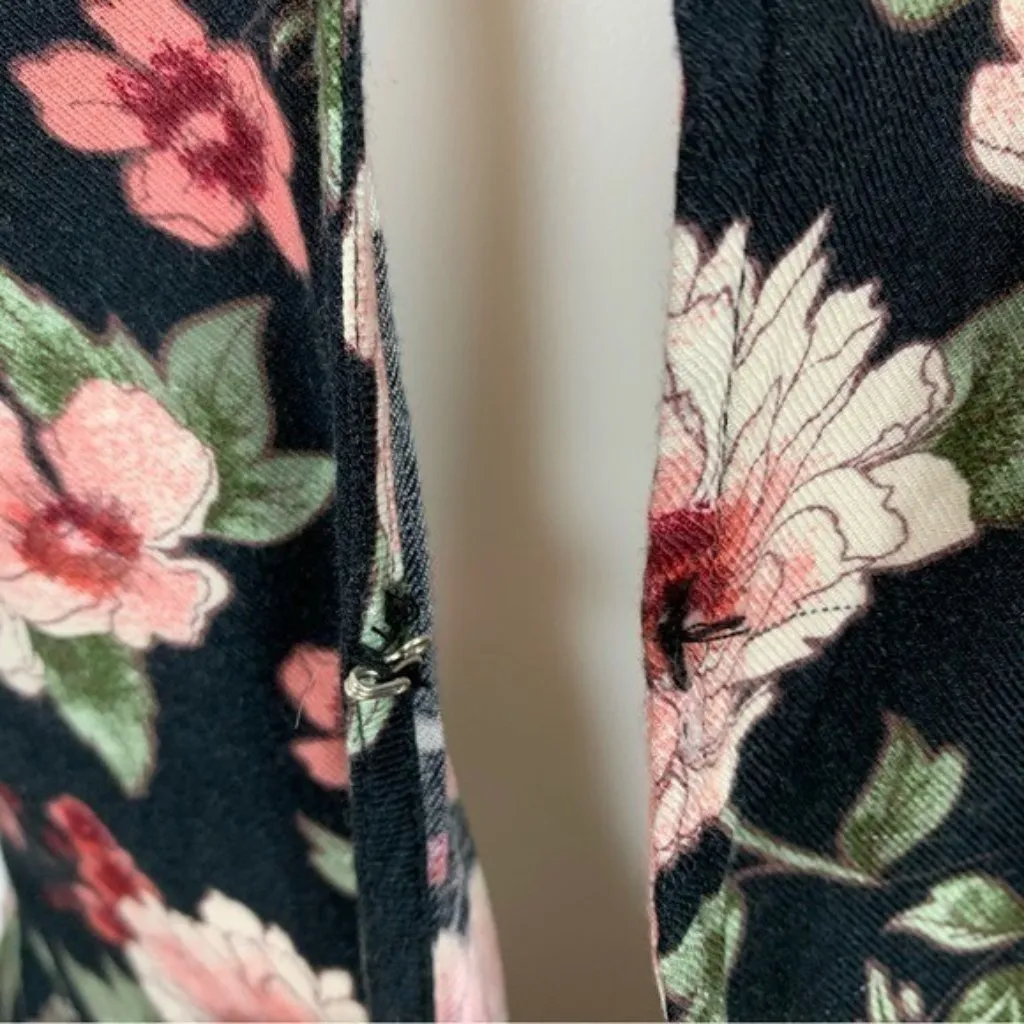 American Eagle Black Floral Long Sleeve Mini Dress Cottagecore Boho‎ Stretch S - Image 4