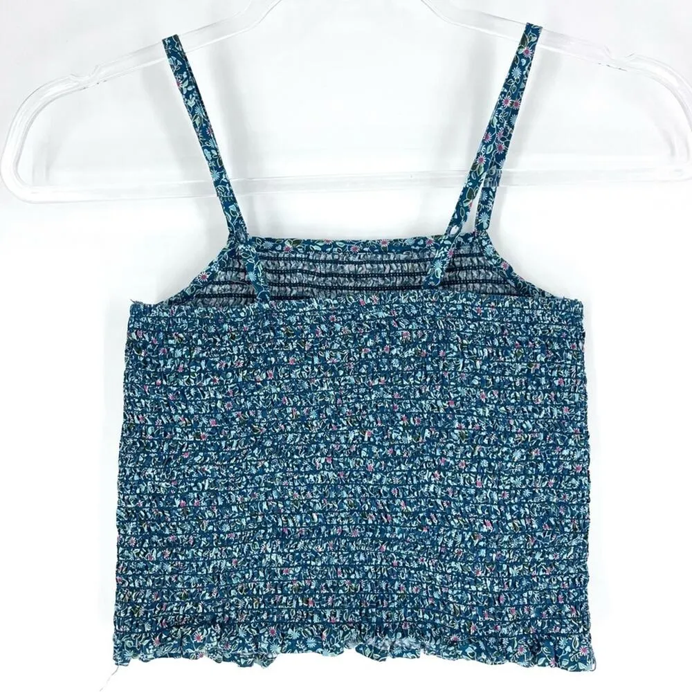 Cherokee Shirred Crop Spaghetti Strap Tank Teal Floral Size Medium - Image 4