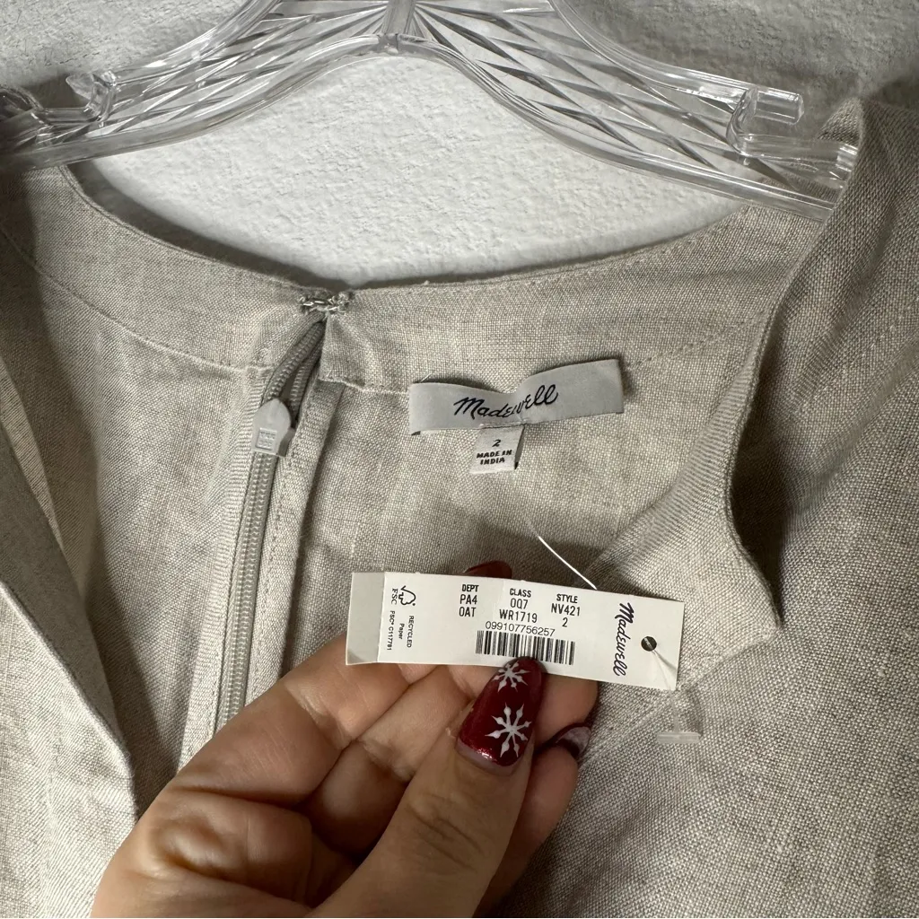 Madewell Splitneck Mini Dress in 100% Linen Size: 2, NWT - Image 7