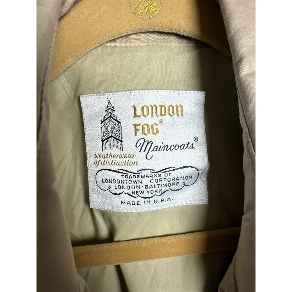 Vintage 1970's Womens 10 Petite London Fog Maincoat Trenchcoat Hooded Beige - Image 2