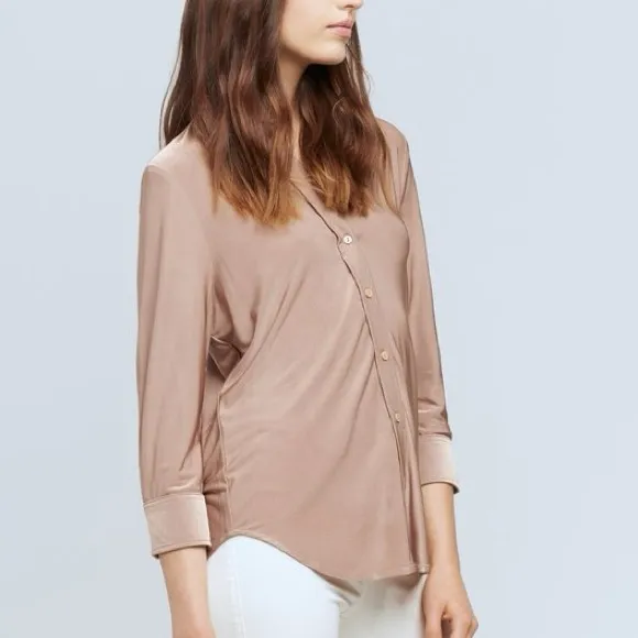L’AGENCE Dani 3/4 Sleeve Blouse Liquid Jersey | Size S/P | Woodsmoke - Image 2
