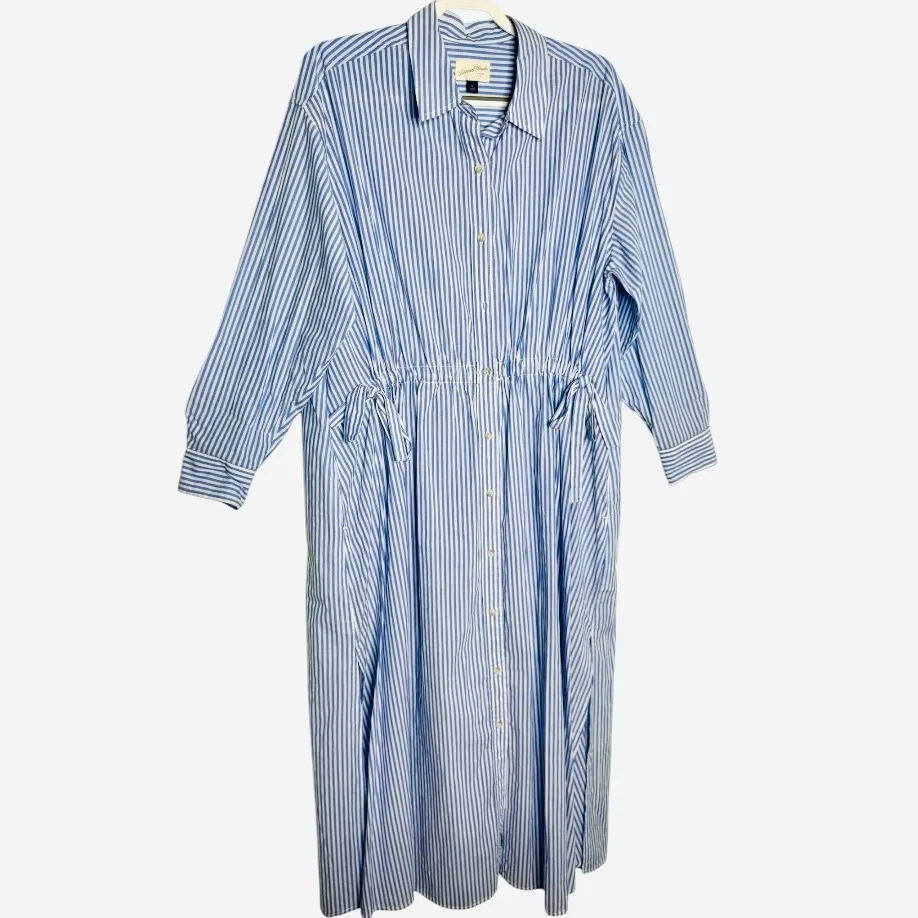Universal Thread Blue White Striped Cinch Waist Maxi Shirtdress Size XI - Image 3