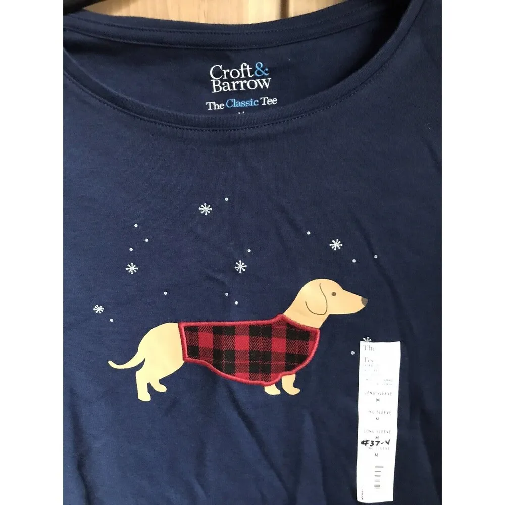 Christmas Dog Top Shirt Sz M New Cotton Navy Blue Long Sleeve - Image 4