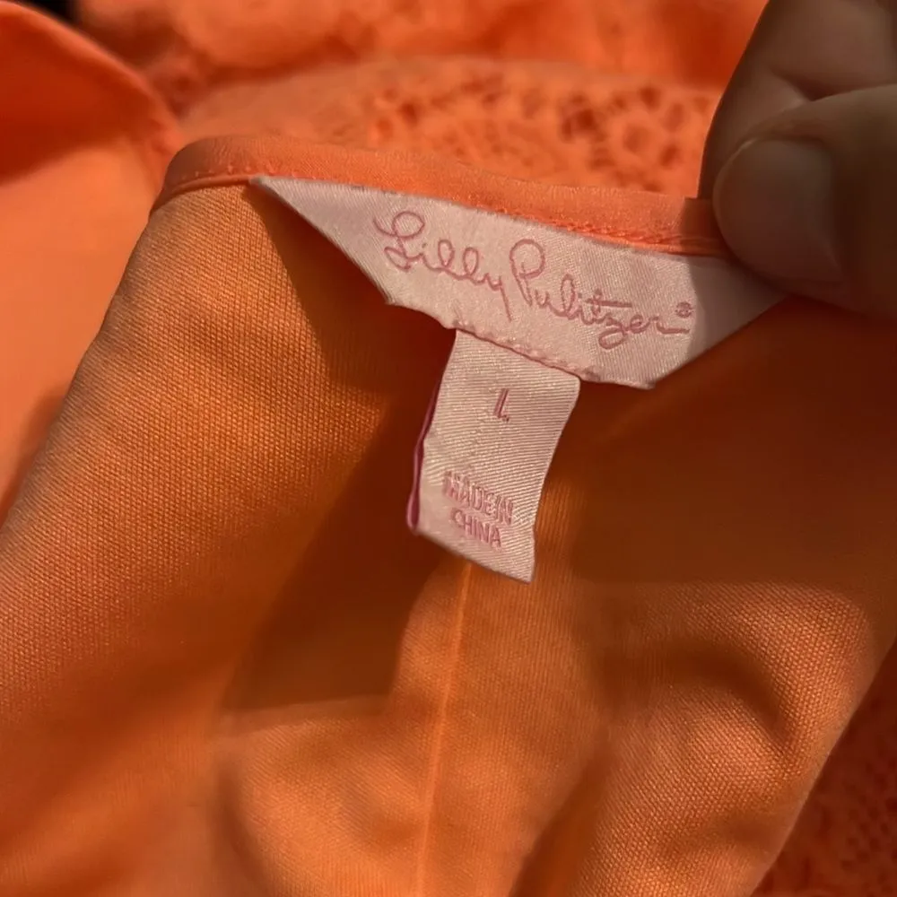 Lilly Pulitzer Lamora Pucker Pink Breakers Lace Resort Beach Dress L - Image 6