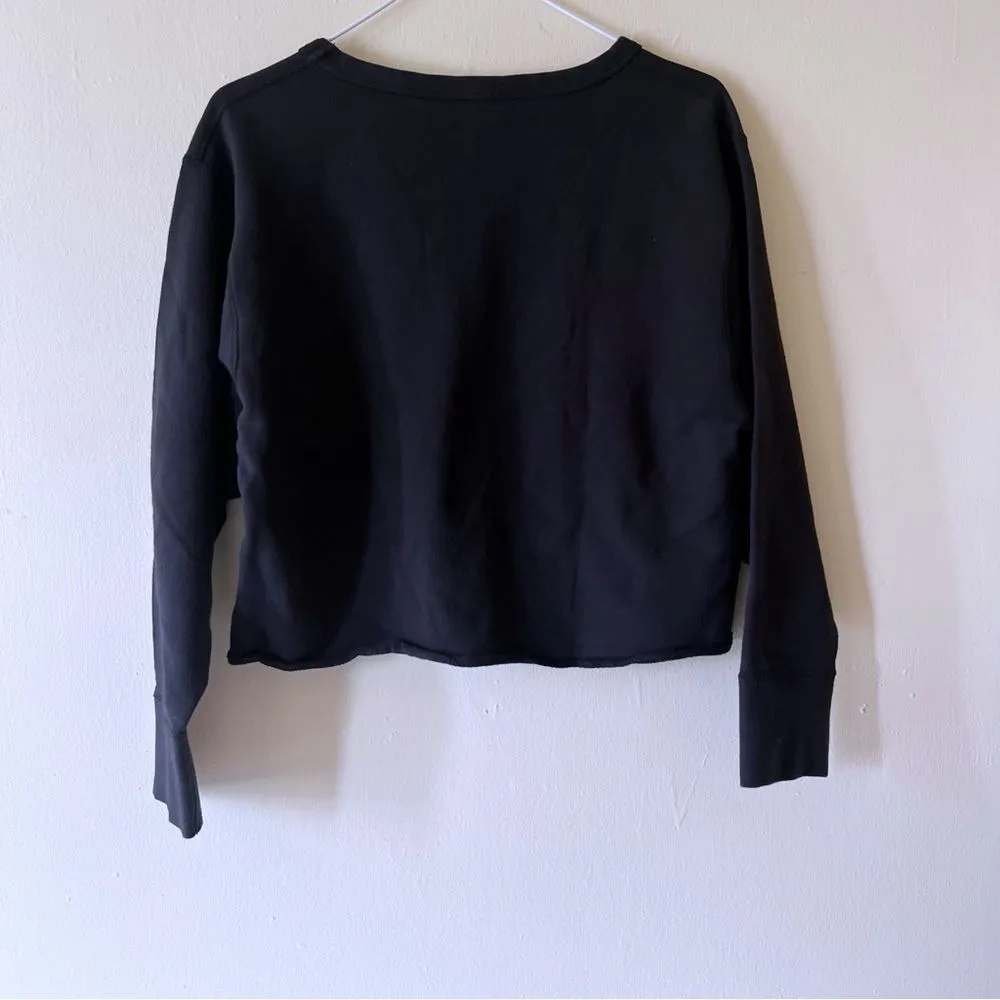 Athleta Raw Edge French Terry Cropped Sweatshirt Pullover Black - Image 4