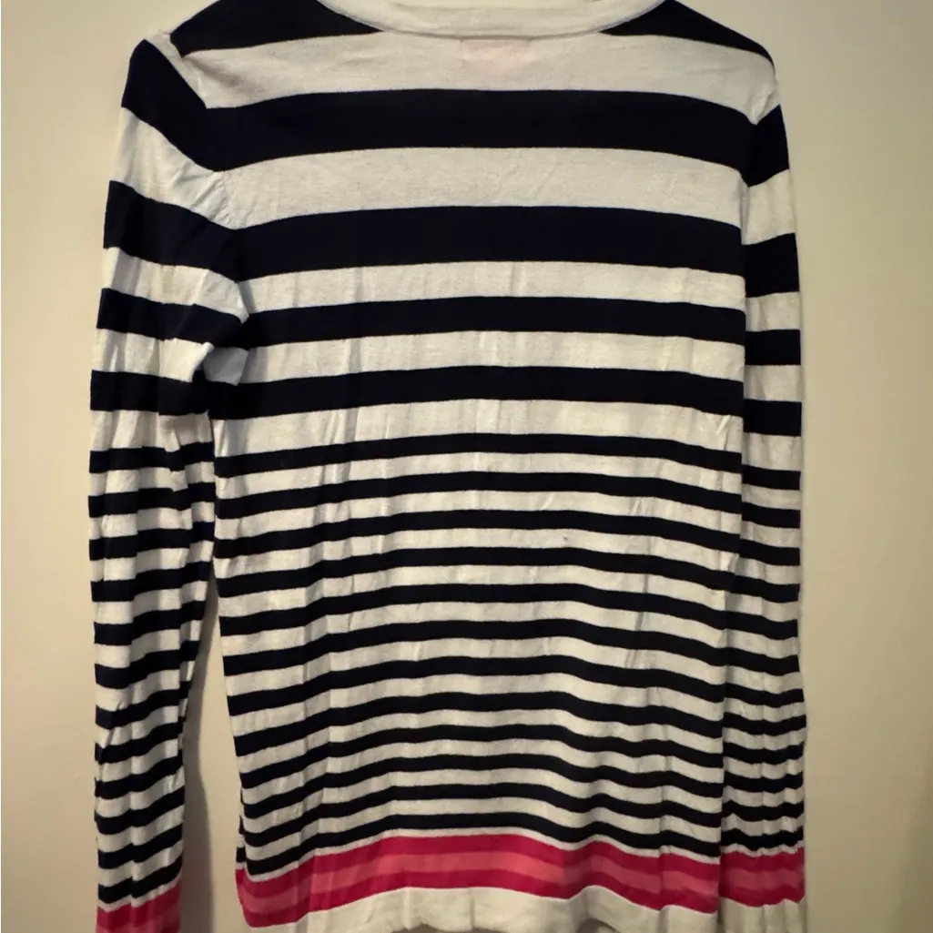 Lilly Pulitzer Navy and Pink Striped Long Sleeve Top large - Image 4
